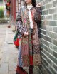 Women's Trench Coat Floral Print Jacket Chinese Style Patchwork Outwear