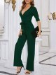Women's Summer Elegant Jumpsuit Wrap Top High Waist Wide Leg Long Pants Romper Jumpsuits
