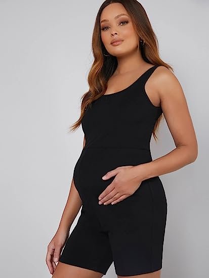 Women's Maternity Scoop Neck Tank Romper Summer Shorts Jumpsuit